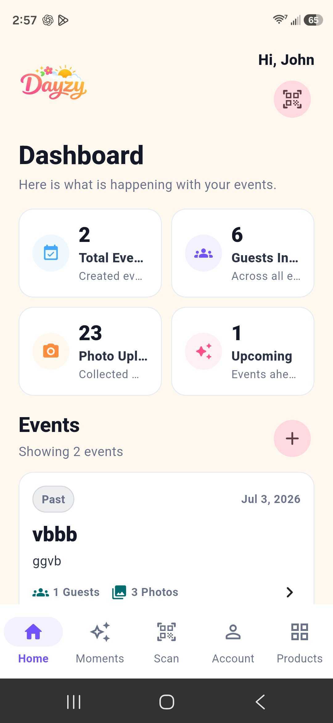 Dayzy app dashboard on a phone