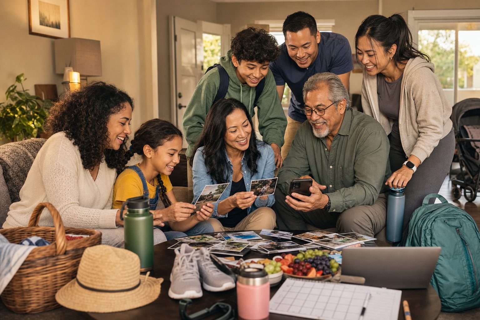 A week of family and friends planning, moving, gathering, and adding photos to a shared timeline.